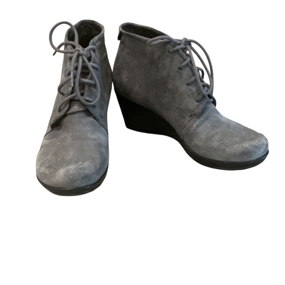 Dansko Womens Leather Renee Ankle Bootie 38 7.5 Gray Suede Lace Up Wedge Witchy